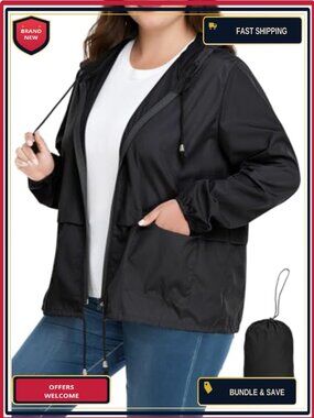 Lightweight Packable Hooded Raincoat - Waterproof Plus Size Windbreaker